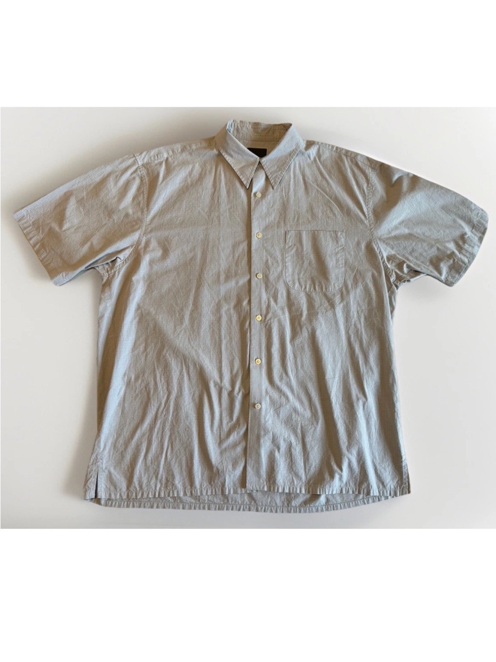 Slates Men’s Short Sleeve Button Down Shirt Blue Yellow MicroGrid 100% Cotton XL
